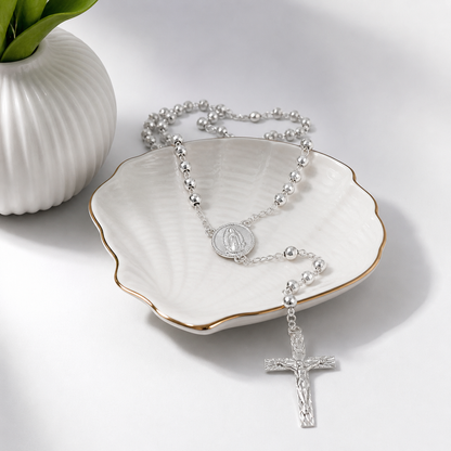 Rosary Necklace Religious Virgin  Medal Sterling Silver 925 22’ -5mm