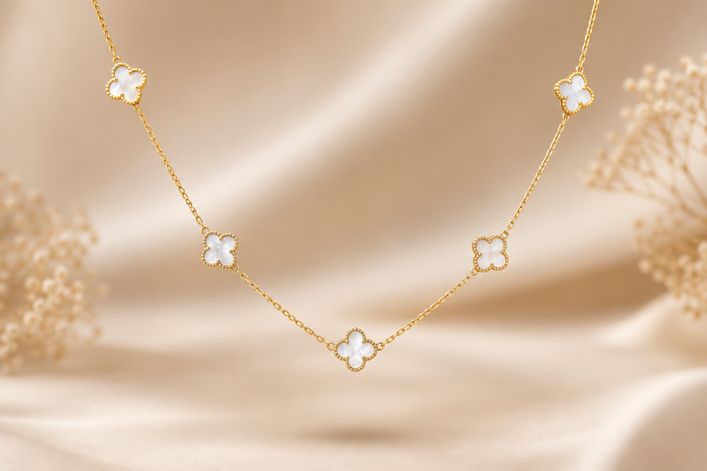 Pearl Clover Necklace Sterling Silver 925 (gold)-8.5mm