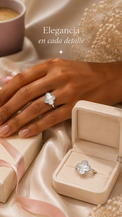 Mother Pearl Clover Ring 925 Sterling Silver-13mm