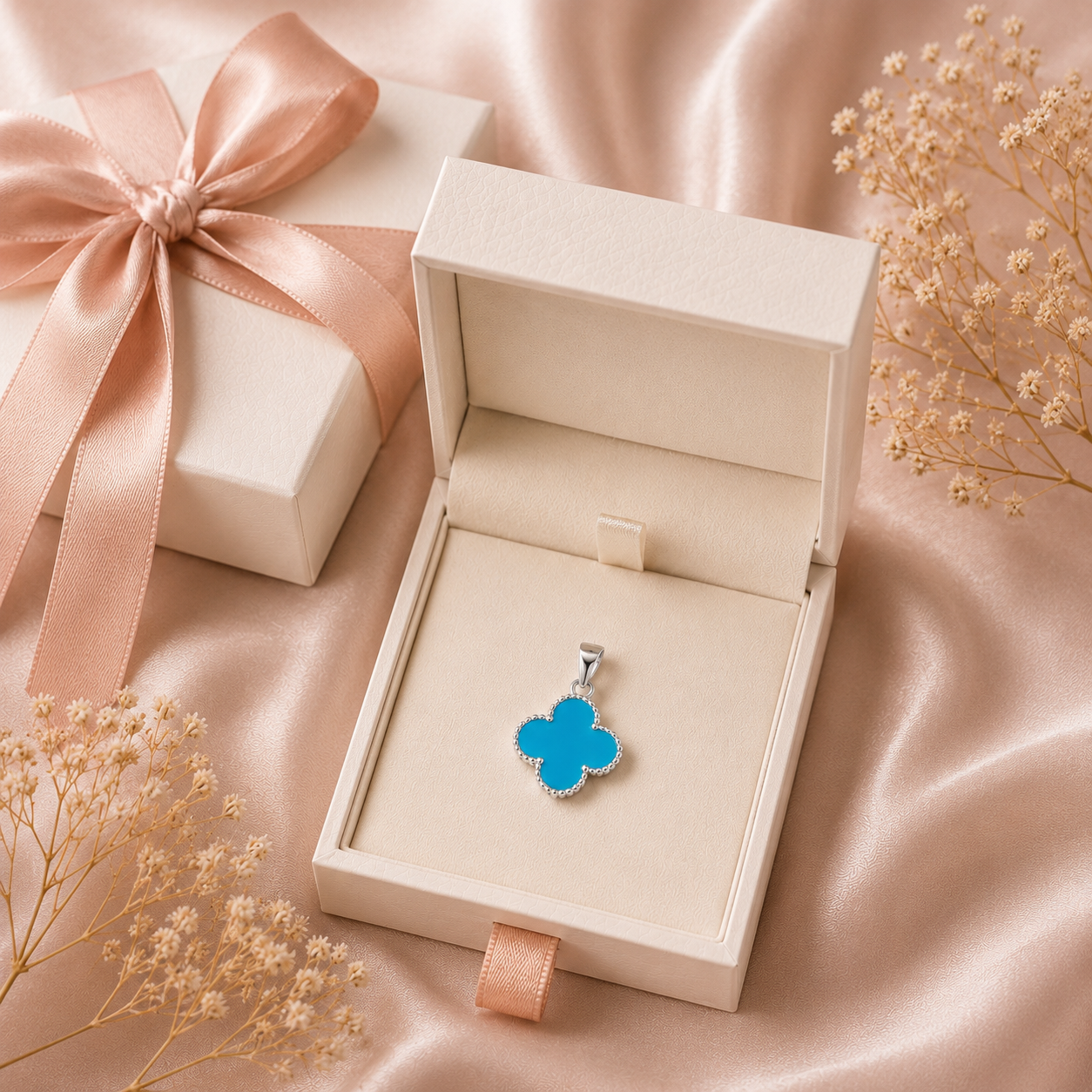 Blue Clover Pendant – Sterling Silver 925 - 20mm
