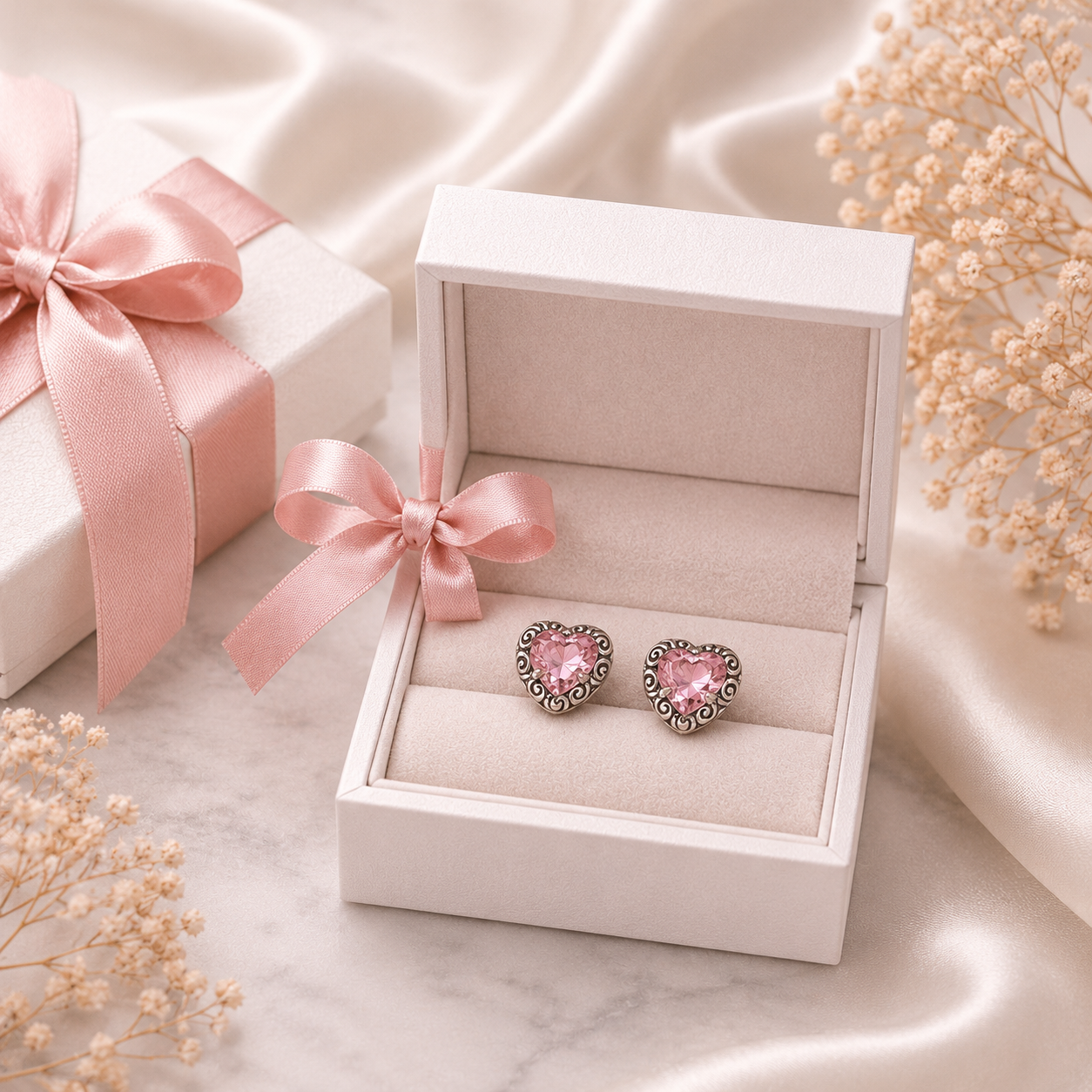 Rosé Heart Earrings 925 Sterling Silver - 12mm