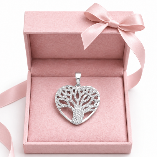 Heart Tree  Life Pendant - Sterling Silver 925 - 1.6”