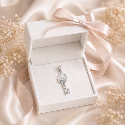 Saint Benedict Key Pendant - Sterling Silver 925 - 1.25”