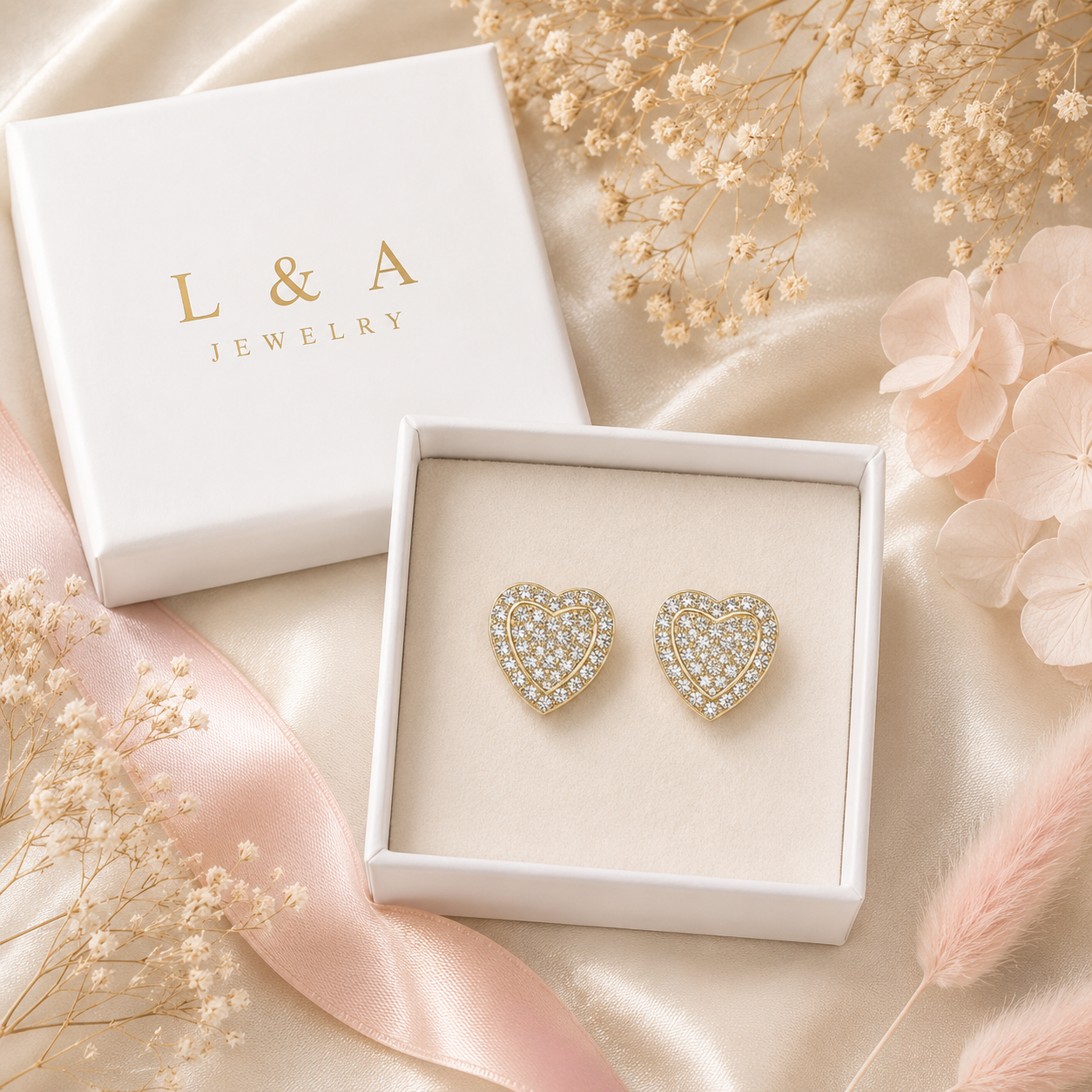 Gold Sparkle Heart Studs 925 Stud Earring- 10mm