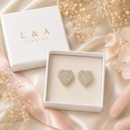 Gold Sparkle Heart Studs 925 Stud Earring- 10mm