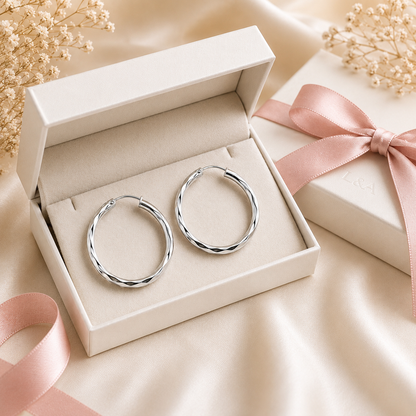 Amara Twist Hoops – Sterling Silver 925 Textured Hoop Earrings (19mm / 25mm)