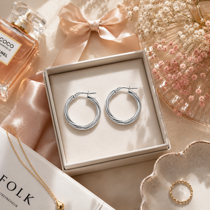 Martina Hoop Earrings Twisted Sterling Silver 925-25mm