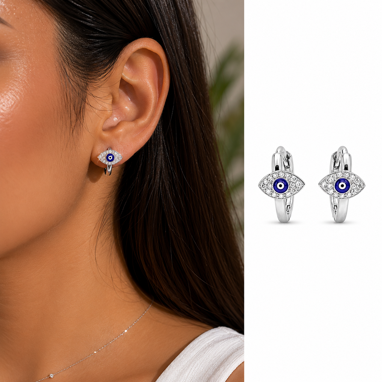 Evil Eye Huggies Earrings With Zc Sterling Silver 925