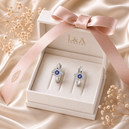 Evil Eye Huggies Earrings With Zc Sterling Silver 925
