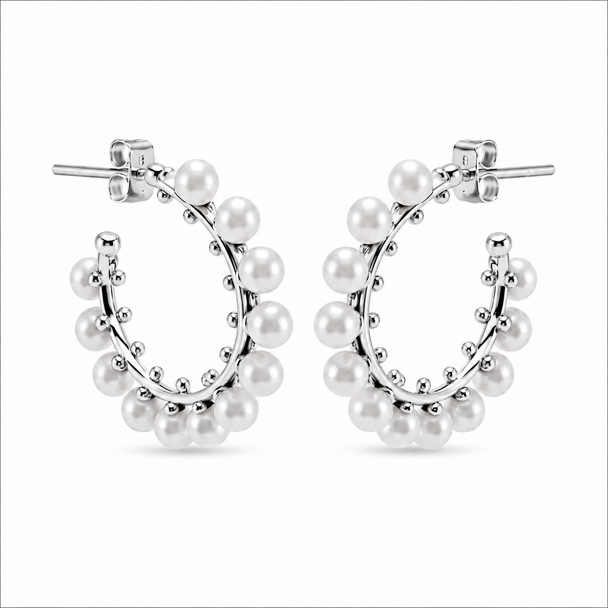 Clara Pearls Hoop Earrings 925 Sterling Silver-20mm