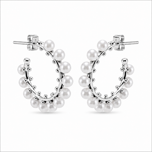Clara Pearls Hoop Earrings 925 Sterling Silver-20mm