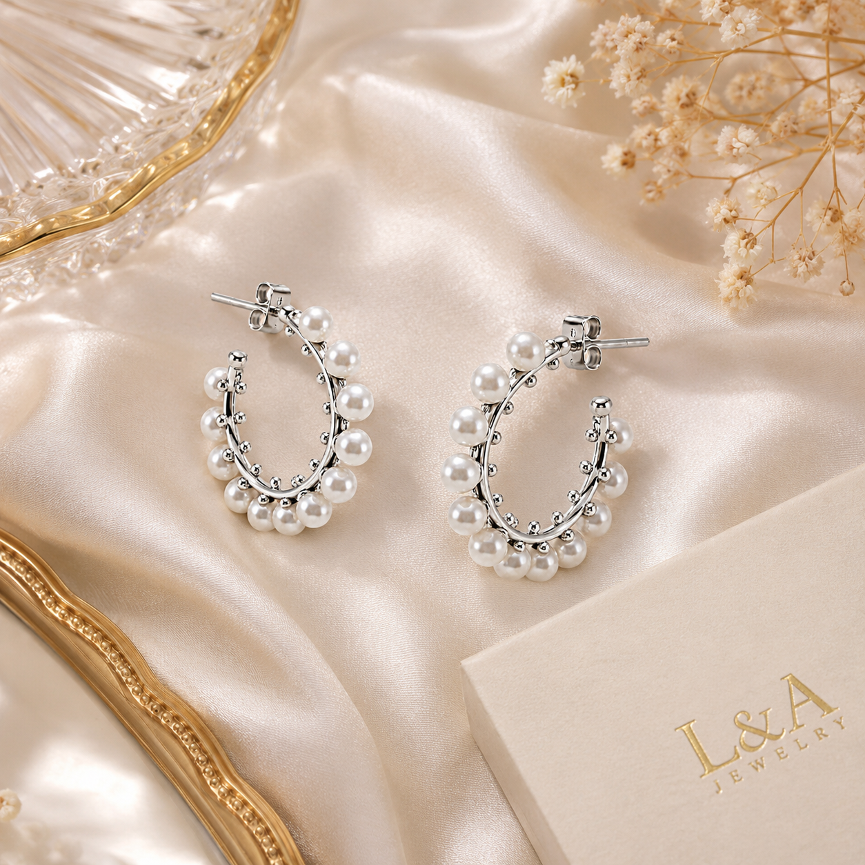 Clara Pearls Hoop Earrings 925 Sterling Silver-20mm