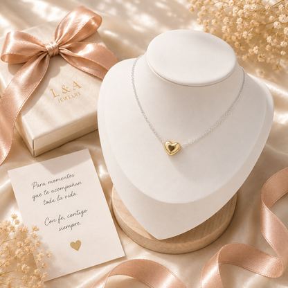 Gold Heart Necklace -Sterling Silver 925