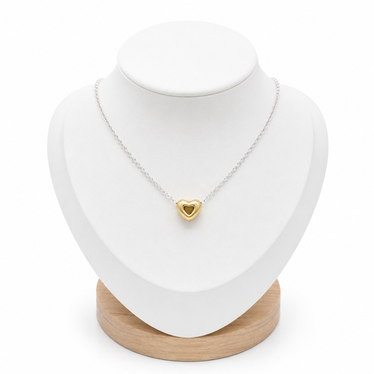 Gold Heart Necklace -Sterling Silver 925