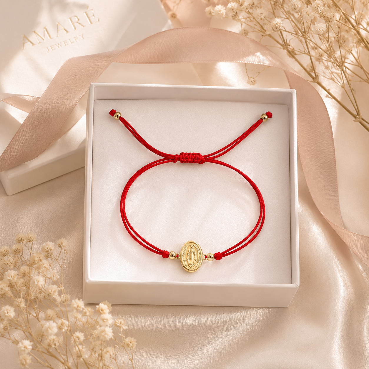 Our Lady of Guadalupe Red Bracelet – 14K Gold Plated- 10mm