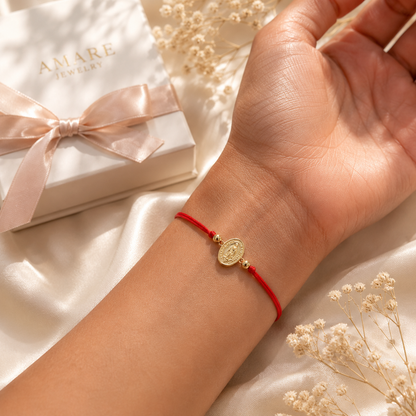 Our Lady of Guadalupe Red Bracelet – 14K Gold Plated- 10mm