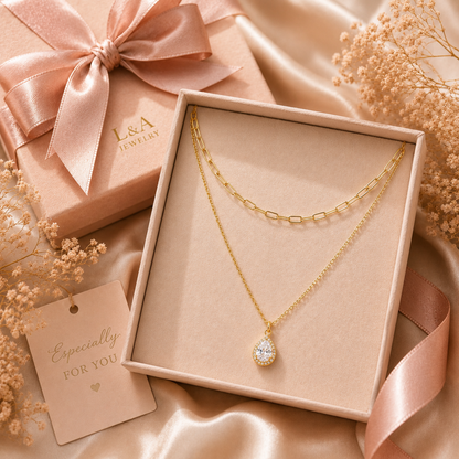 Sophia Teardrop Layered Gold Necklace -925 Sterling Silver