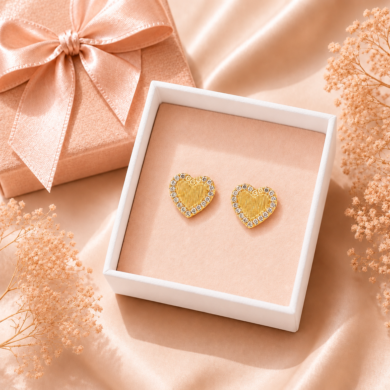 Bella Gold Heart Zirconia Earrings 925 Sterling Silver - 7.2mm