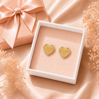 Bella Gold Heart Zirconia Earrings 925 Sterling Silver - 7.2mm