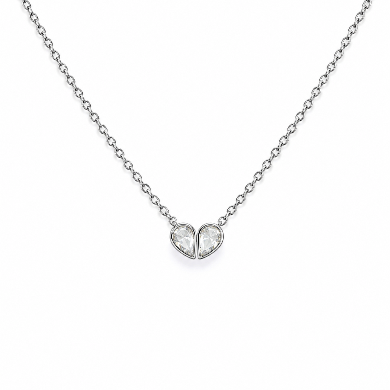Crystal Heart Necklace 925 Sterling Silver-7.5mm