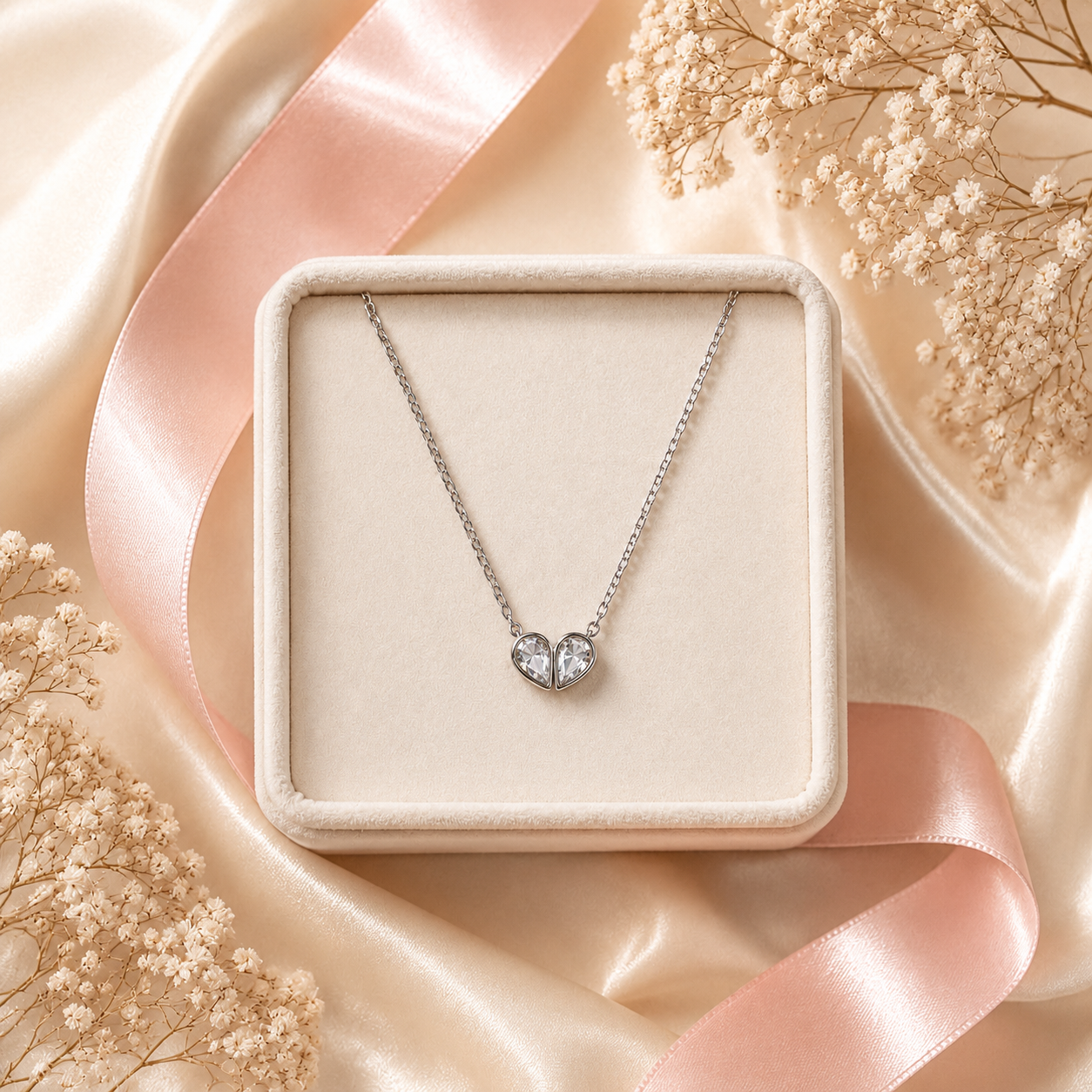 Crystal Heart Necklace 925 Sterling Silver-7.5mm