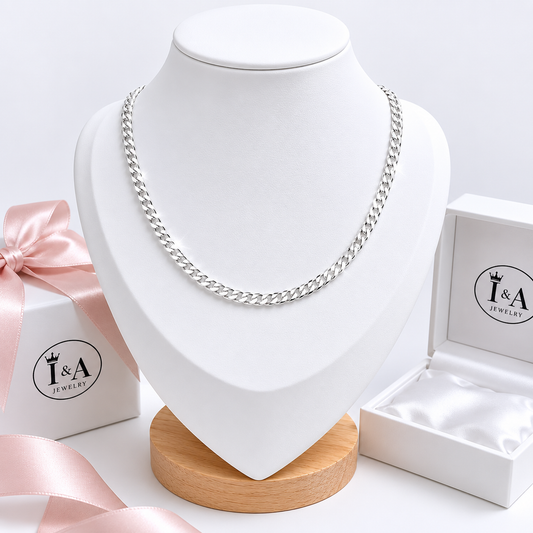 Cuban Chain Necklace 4mm Sterling Silver 925 - 24 inch