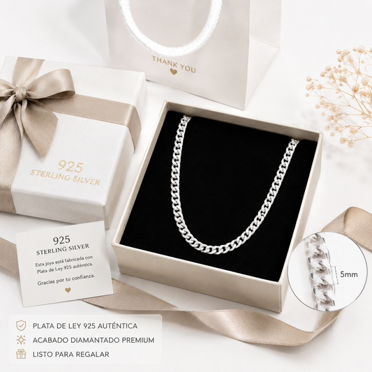 Cuban Chain Necklace 5mm Sterling Silver 925 22 inch
