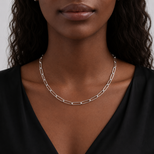 Paper Clip l  Chain 3 mm Necklace Sterling Silver 925