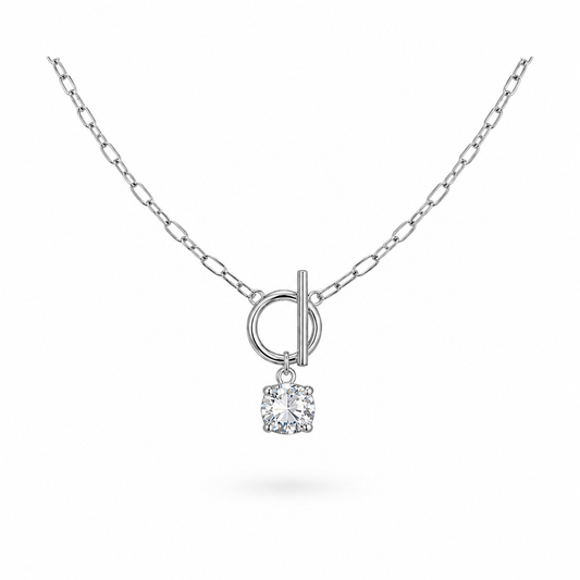 Paperclip Necklace with CZ Sterling Silver 925 18”