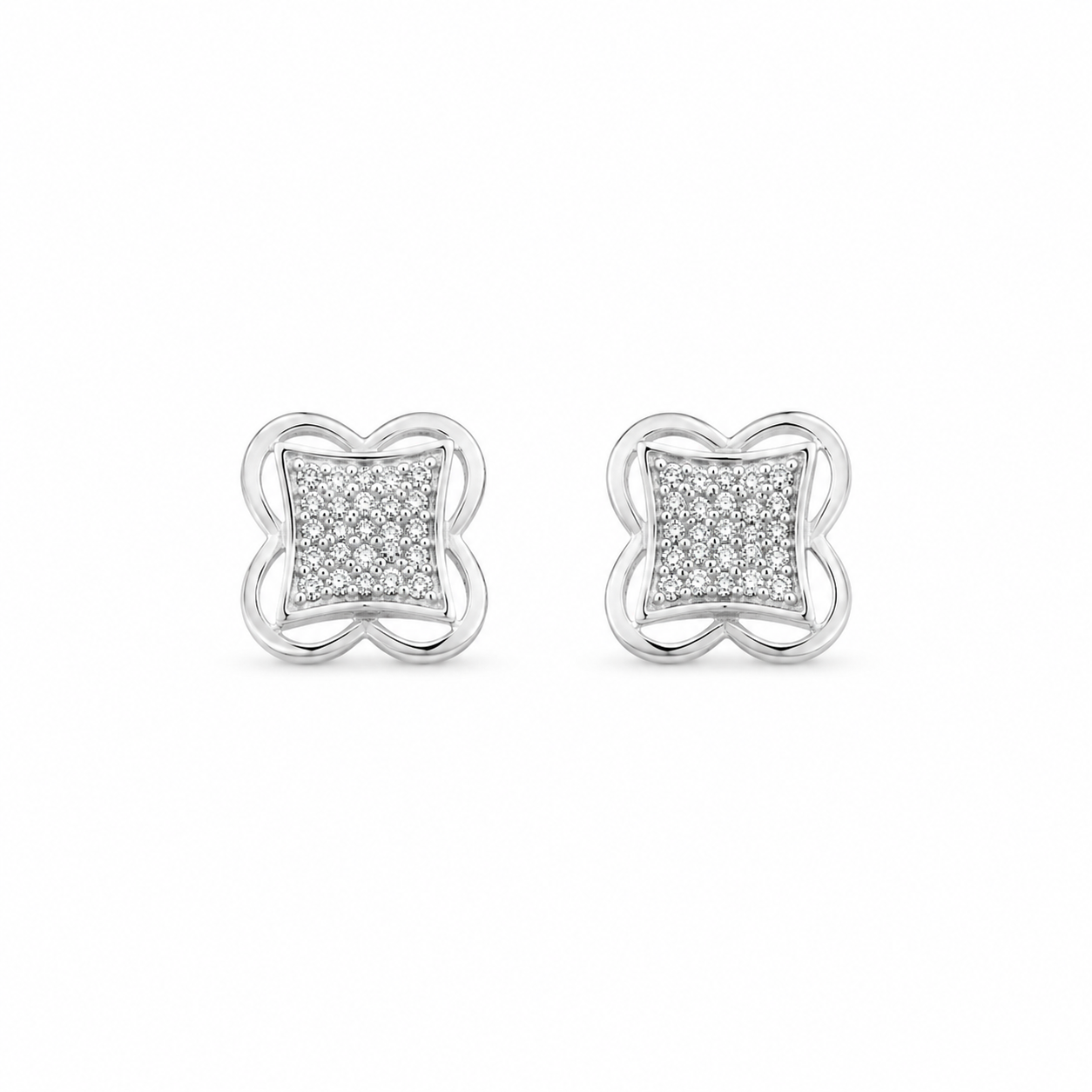 925 Sterling Silver Clover CZ Stud Earrings -9.5mm