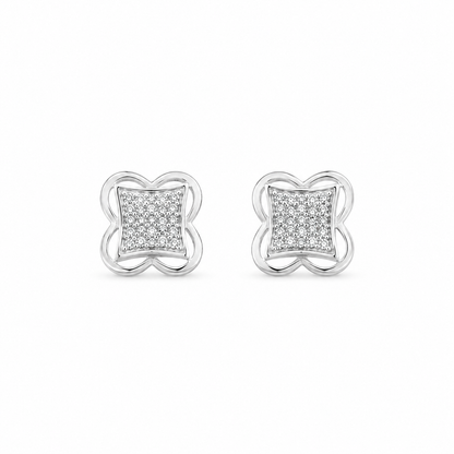 925 Sterling Silver Clover CZ Stud Earrings -9.5mm