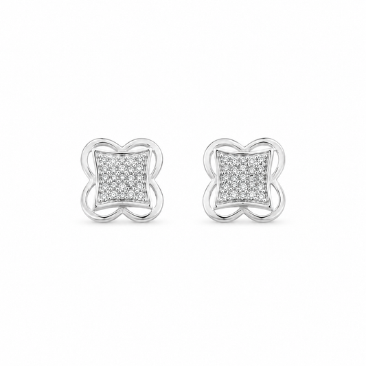 925 Sterling Silver Clover CZ Stud Earrings -9.5mm