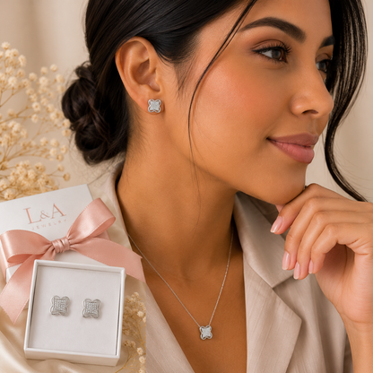 925 Sterling Silver Clover CZ Stud Earrings -9.5mm