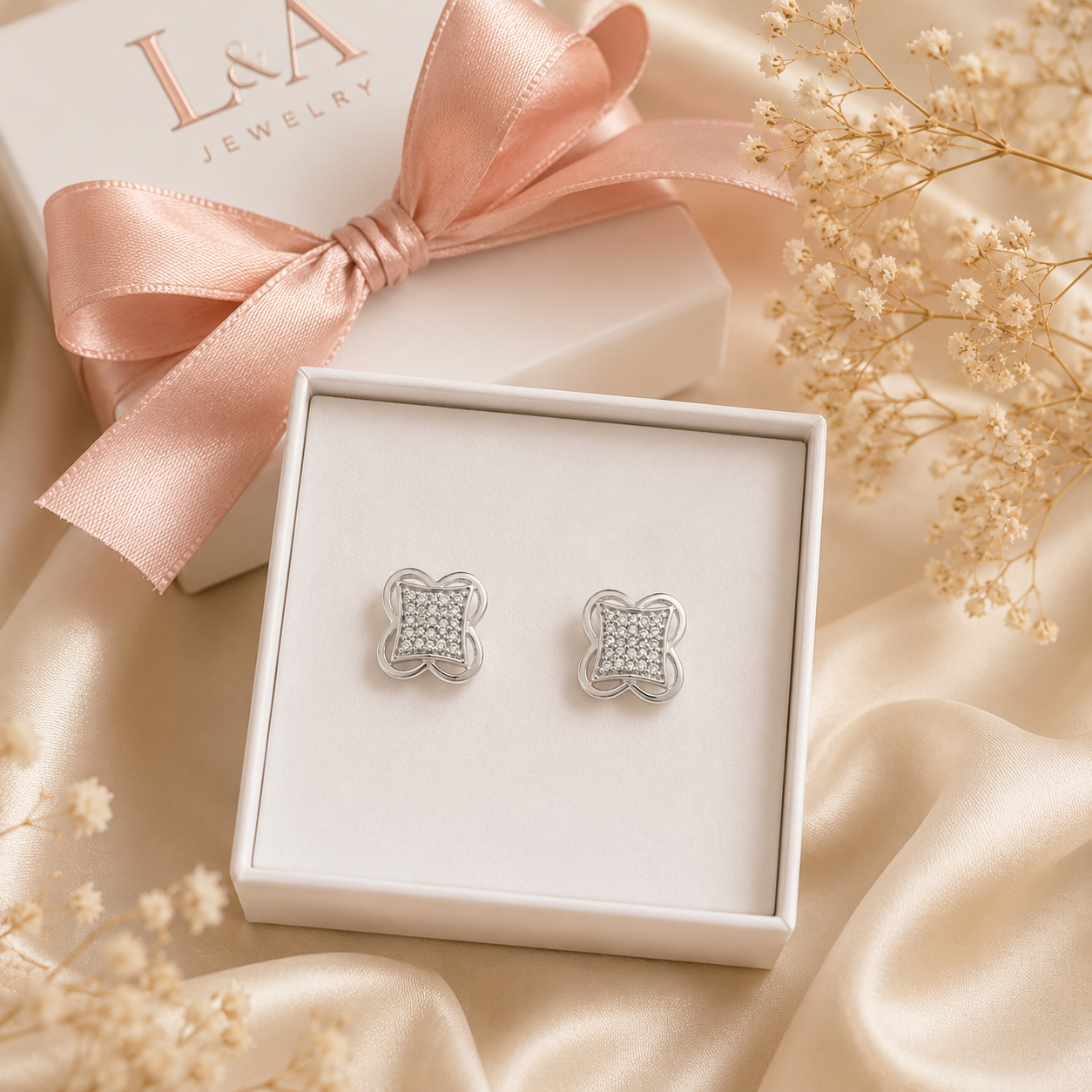 925 Sterling Silver Clover CZ Stud Earrings -9.5mm