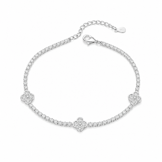 925 Sterling Silver Clover Tennis Bracelet