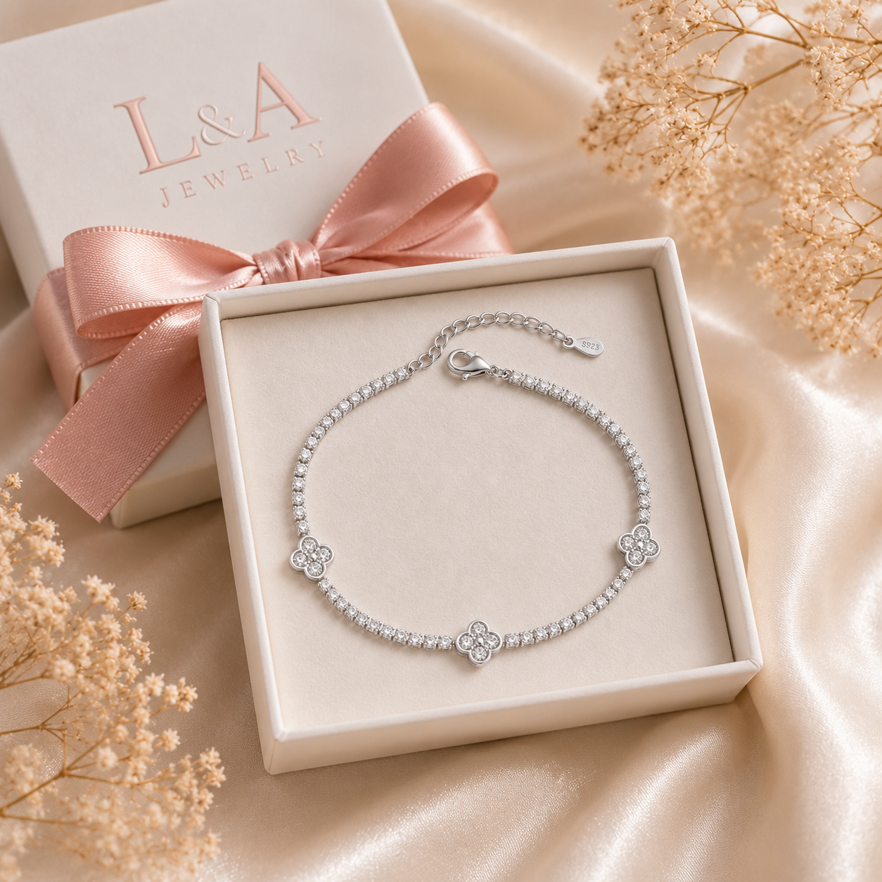 925 Sterling Silver Clover Tennis Bracelet