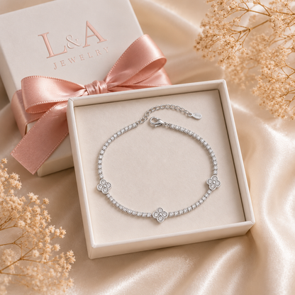 925 Sterling Silver Clover Tennis Bracelet