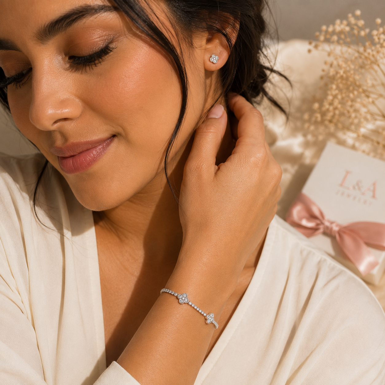 925 Sterling Silver Clover Tennis Bracelet
