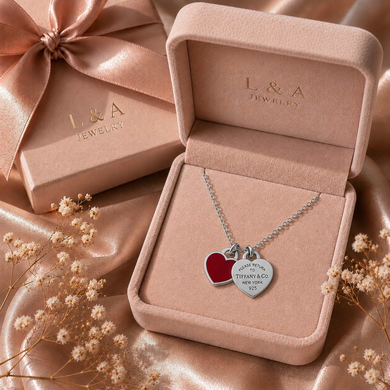 Twin Hearts Necklace – Red 925 Sterling Silver-11mm