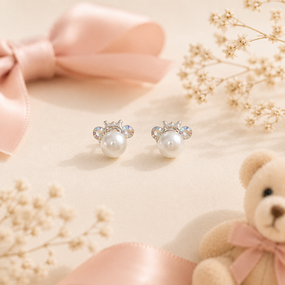 👑 Little Princess Pearl Earrings 925 Sterling Silver-7mm