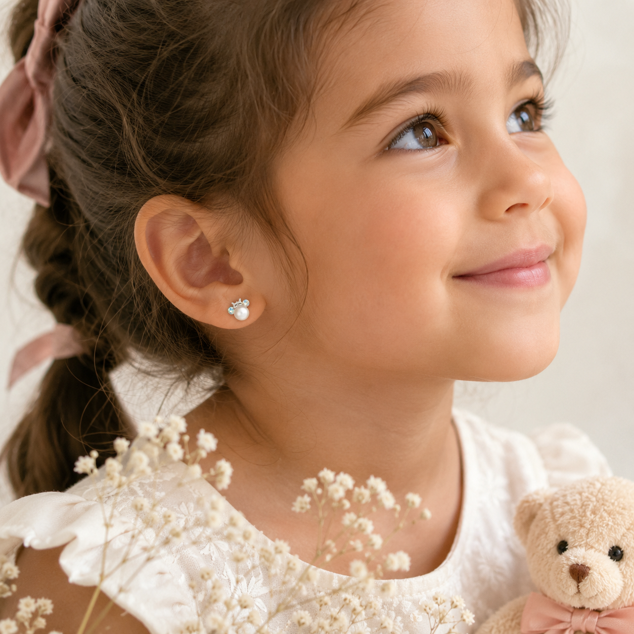 👑 Little Princess Pearl Earrings 925 Sterling Silver-7mm
