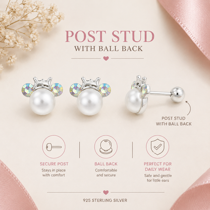 👑 Little Princess Pearl Earrings 925 Sterling Silver-7mm