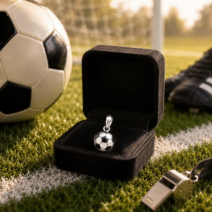 Soccer Ball Pendant 925 Sterling Silver 13mm