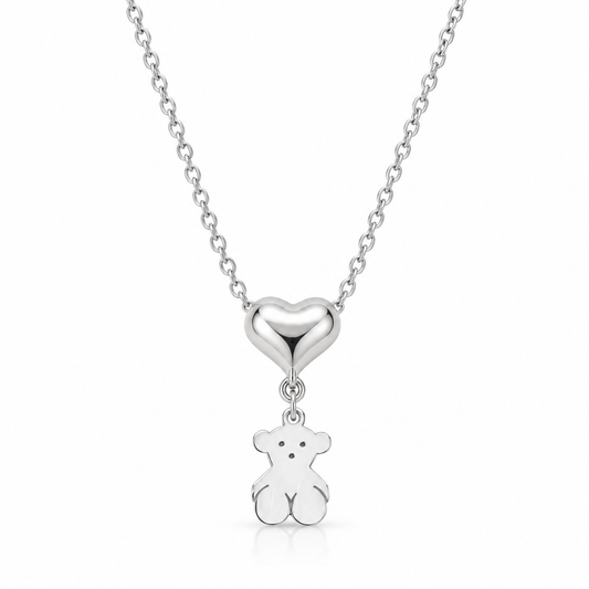 Sweet Teddy Heart Necklace 925 Sterling Silver