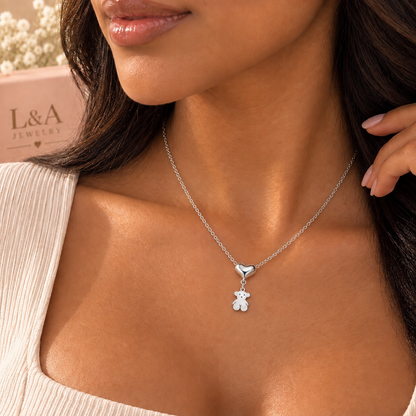 Sweet Teddy Heart Necklace 925 Sterling Silver