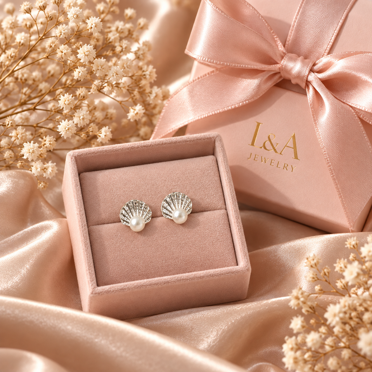 Pearl Shell Stud Earrings -925 Sterling Silver