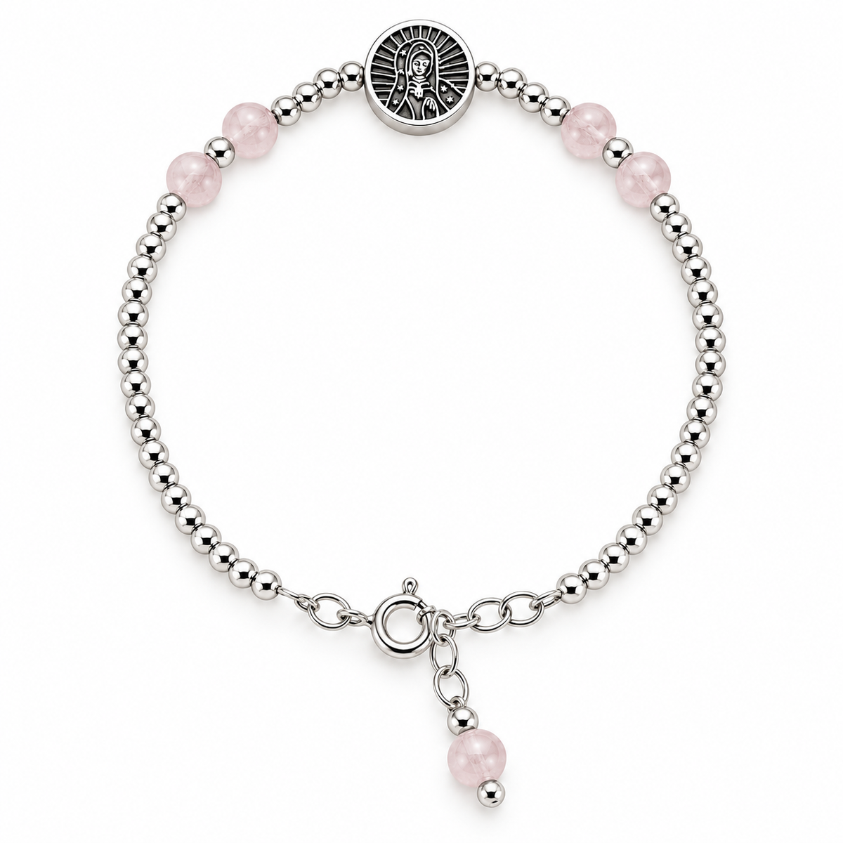 Our Lady of Guadalupe Rose Quartz Bracelet