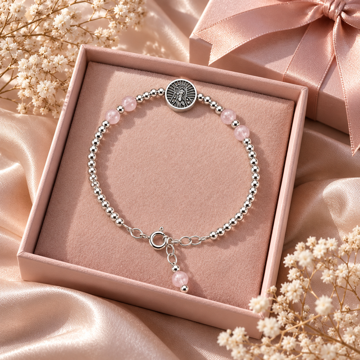 Our Lady of Guadalupe Rose Quartz Bracelet