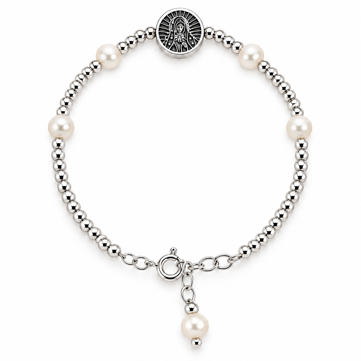 Divine Grace – Our Lady of Guadalupe Pearl Bracelet | Sterling Silver 925