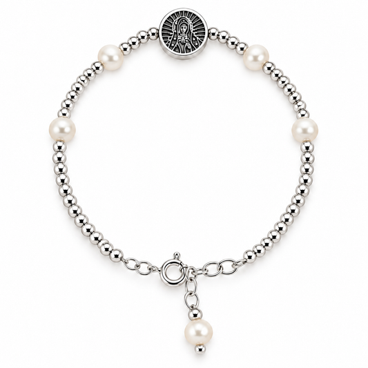 Divine Grace – Our Lady of Guadalupe Pearl Bracelet | Sterling Silver 925